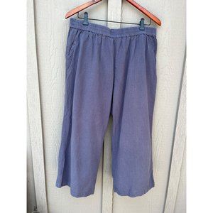 Ecupper Blue Cropped Wide Leg Pants Cotton